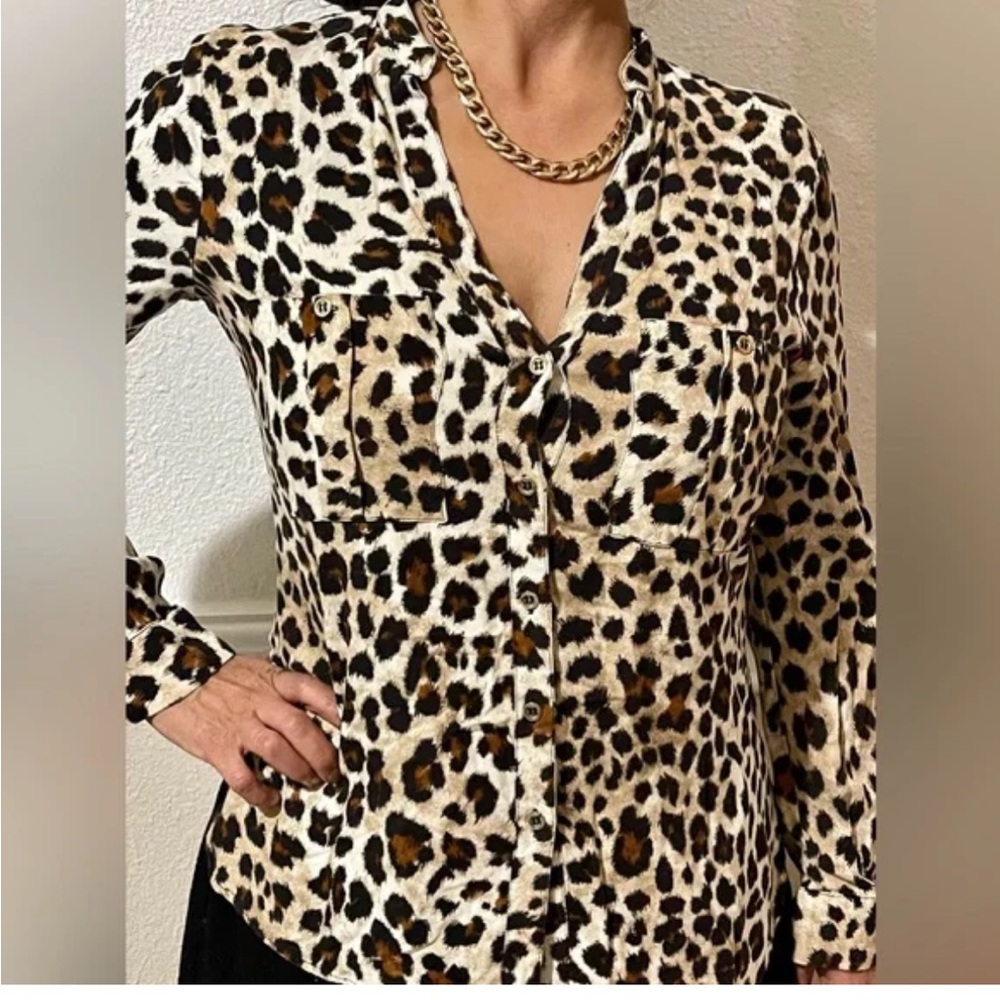 Zara Brown and Black Long Sleeve Button Down Shirt.EUC